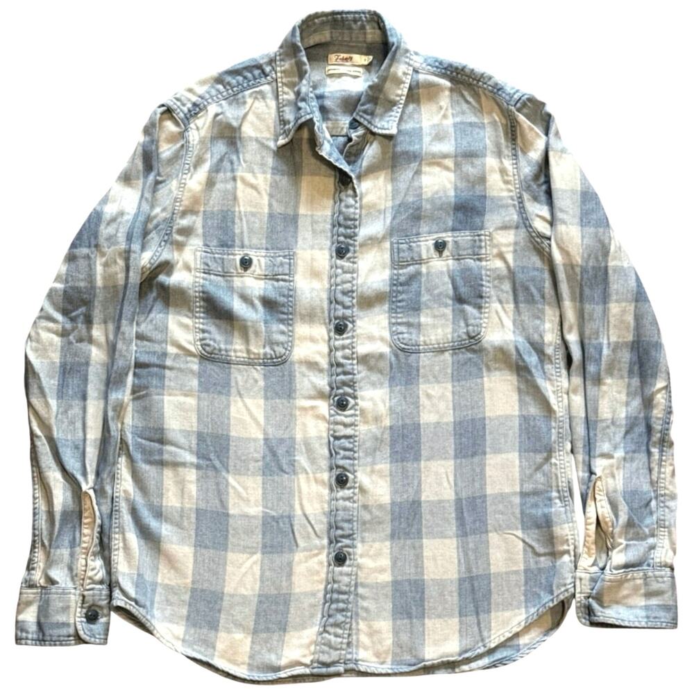 Faherty Men Cloud Flannel Shirt Authentic Natural Indigo Blue Plaid Button Up S